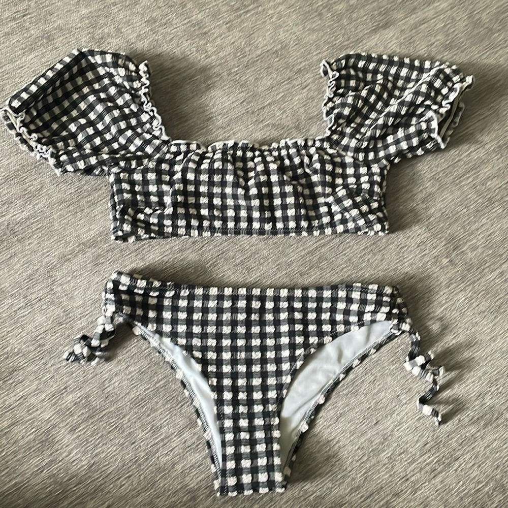 Aerie gingham puff sleeve bikini XS